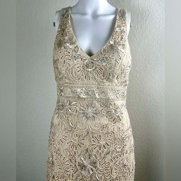 Sue Wong Antique Campaign Beaded Cocktail Dress - Picture 3 of 9